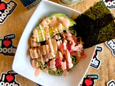 Plant Based Ramen Poke Bowl with Sriracha Mayo